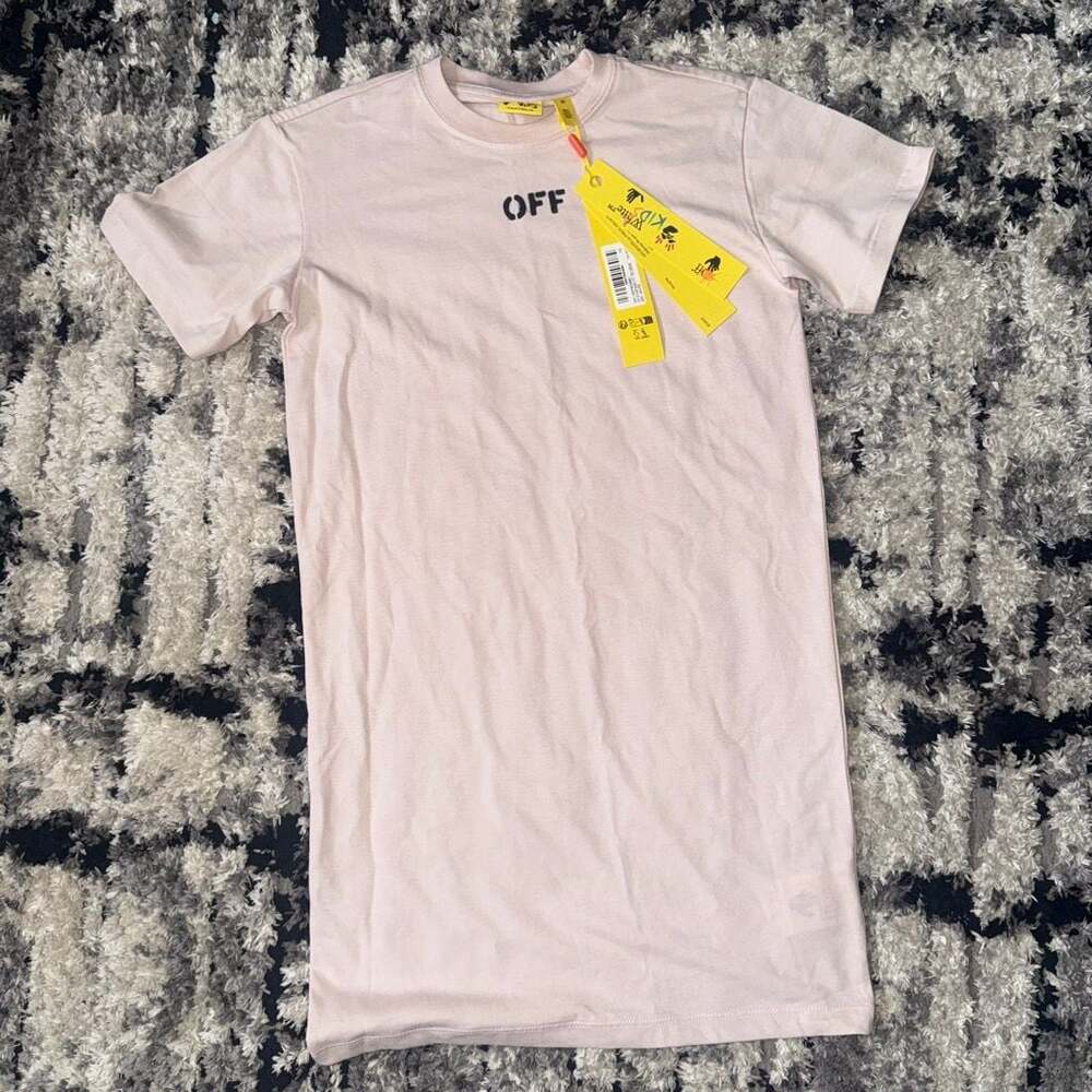 NEW Off-White Kids 'OFF' Stamp Logo Crewneck T-Shirt in Pink